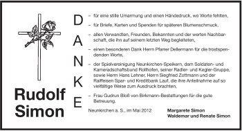 Traueranzeige von Rudolf Simon von Pegnitz-Zeitung